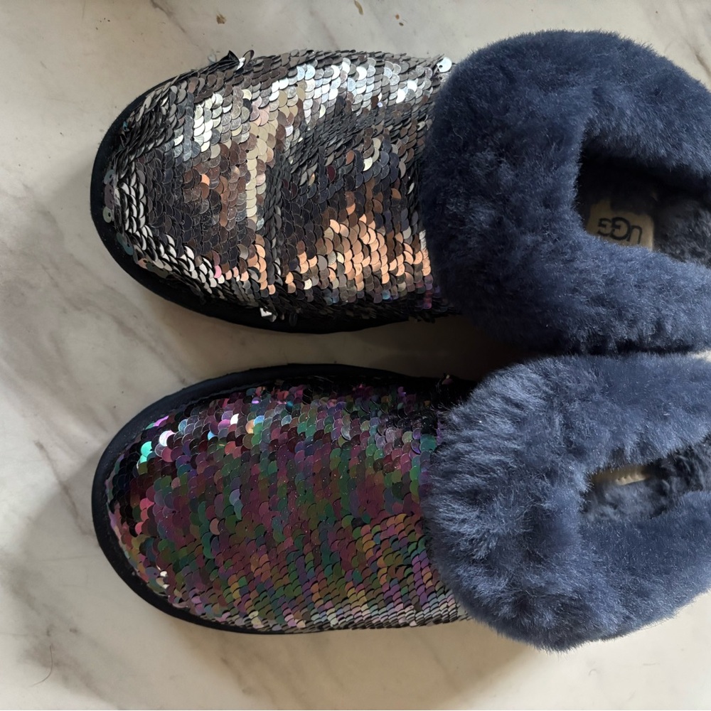UGG Navy Blue Fur Slippers